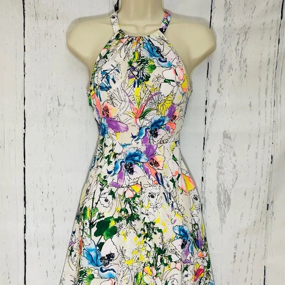Express | Dresses | Express Beautiful Floral Print Fit And Flare Halter  Neck Dress Size | Poshmark